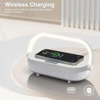 LED Bedside Lamp, Touch Lamps for Bedroom Nightstand MA, 4 in 1 Bedside Table Lamp with Wireless Charger, Portable Bluetooth Speaker, Phone Holder, Dimmable Charging Birthday Gifts for Women (White)