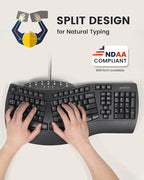 Perixx PERIBOARD-512B Wired Ergonomic Keyboard - Split Keyboard, Wrist Rest, Natural Typing - Wired USB Connectivity - US English - Black