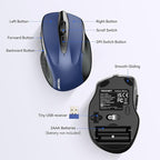 TECKNET Wireless Mouse for Laptop, Silent Mouse Quiet Click, Computer Mice Wireless, 6 Adjustable 4000 DPI Computer Mice - Blue