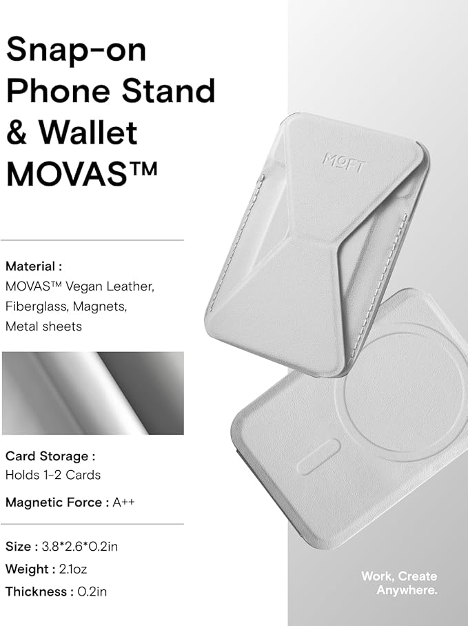 MOFT Magnetic Wallet Stand Compatible with iPhone 16/15/14/13/12 Series, Angle Adjustment & Magsafe Compatible MOVAS Phone Stand, Misty Cove