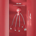 Multi USB Cable 4 in 1 - Universal Charger Made from Recycled Plastic - USB, USB-C, Lighting, Micro USB Ports - Compatible with All Smartphones Mr Bio RED Octopus