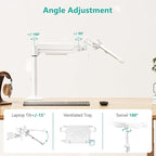 WALI Laptop Tray Desk Mount, Laptop Arm Mount Fits 10-15.6 Inch Notebook, 2-in-1 Gas Spring Monitor Arm for 17-32 Inch Computer Screen, Holds up to 22lbs(GSDM00LPW), White
