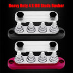 4 x M8 (5/16") Studs Power Distribution Block Bus Bar 12V, Ampper 4.3" 200A Marine BusBar Battery Distribution Block W/Cover for Car Boat Solar (Red & Black)