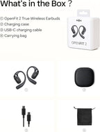 SHOKZ New OpenFit 2 Open-Ear Headphones, True Wireless Bluetooth Earphones with Microphone, Earhook Earbuds with 48 Hours of Playtime, Fast Charging, IP55 Water-Resistant, with Carrying Bag, Black