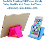 Cell Phone Stand for Desk 2 Pack Mobile Phone Holders Desktop Tablet Stand, Foldable Phone Dock Universal Adjustable Tablet Stand for Desk Compatible with Cell Phone Support (Black+Pink)