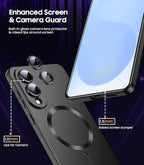 Magnetic for Samsung Galaxy S25 Edge Case [Compatible with MagSafe][Built-in Camera Lens Protector] Slim Soft Silicone Bumper Shockproof Metallic Luster Phone Case (Black)