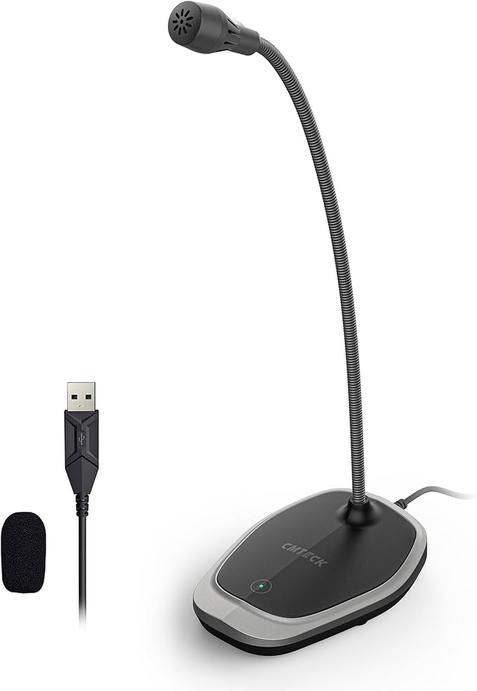 CMTECK USB Computer Microphone, Plug &Play Desktop Omnidirectional Condenser PC Laptop Mic, Mute Button with LED Indicator, Compatible with Windows/Mac, Ideal for YouTube, Skype, Recording (Gray)
