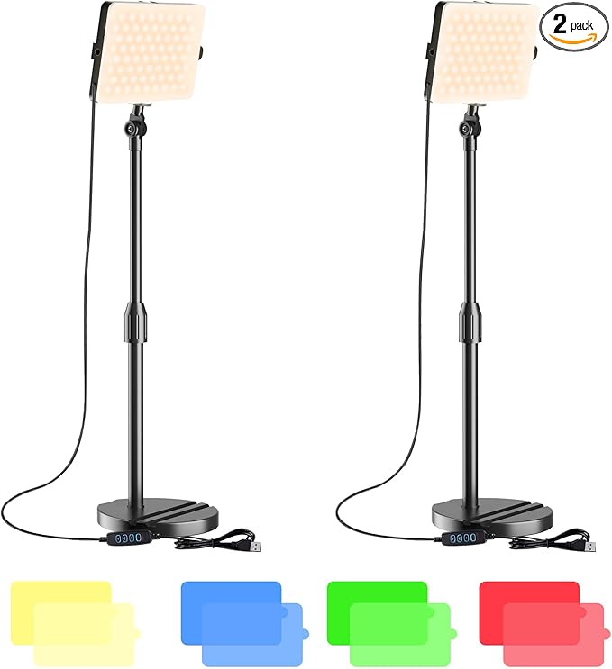 2-Pack LED Video Light with Stand, Home Studio Back Lights, Photo Lights with Color Filters for Close Photography Lighting YouTube Video Recording, Desk Game Steaming