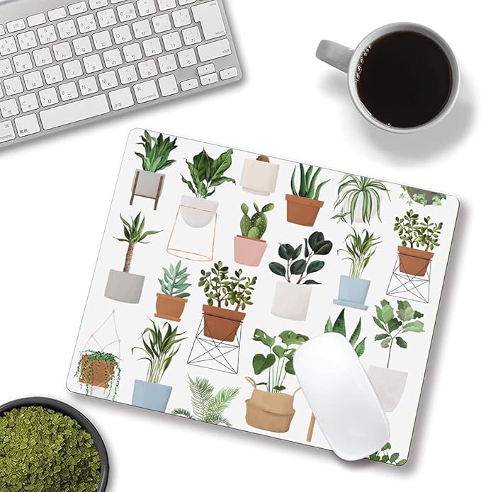 Hokafenle Mouse Pad, Square Personalized Computer Mouse Pads with House Plants Design, Washable Mouse Mat, Office Home Non-Slip Rubber Base Mousepad