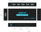 HDMI Switch SGEYR 5x1 HDMI Switcher 5 in 1 Out HDMI Selector 5 Port Box with IR Remote Control HDMI 1.4 HDCP 1.4 Support 4K@30Hz Ultra HD 3D 2160P 1080P