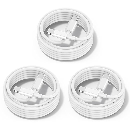 60W USB C to USB C Cable [3Pack] iPhone 16 15 Fast Charging Cable,6ft Long USB-C to USBC Power Cord for iPhone 16/15 Pro Plus Pro Max, MacBook Pro Air/IPad/iPad Pro 12.9/11,AirPods 4(White)
