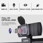 AUSDOM AF640 1080P Webcam with Microphone, 90°FOV USB PC Camera Webcam with Privacy Cover, Plug and Play Computer Camera for Online Calling/Conferencing, Zoom/Skype/YouTube, Laptop/PC
