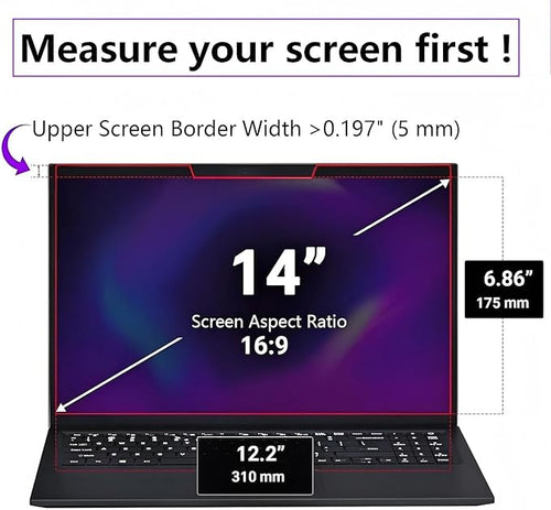 14-inch magnetic privacy screen, suitable for laptops with a 16:9 removable anti-glare filter, reduces blue light/compatible with HP, Dell, Acer, Asus, Samsung, Lenovo and other laptops.