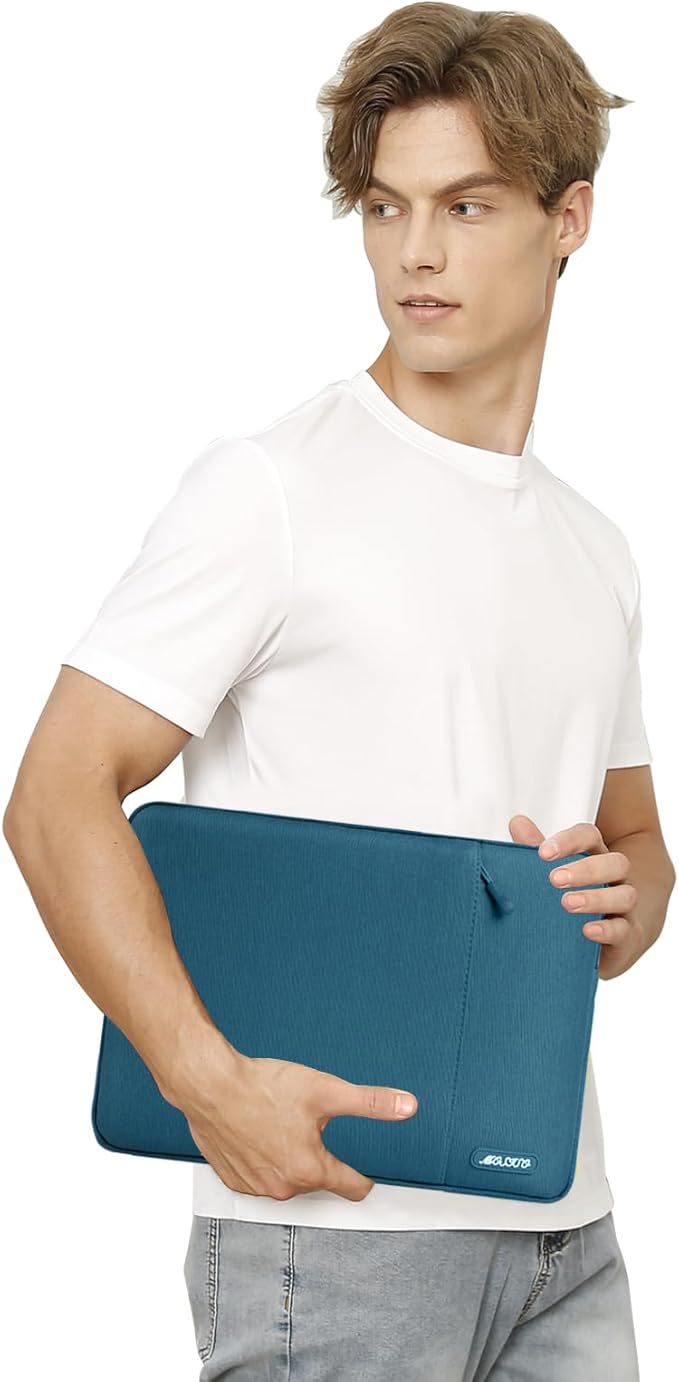 MOSISO Laptop Case 13.3 inch, 13-13.3 inch Laptop Sleeve Compatible with MacBook Air/Pro 13 / Pro 14, HP Dell ASUS Lenovo Notebook, Polyester Vertical Computer Sleeve Bag with Pocket, Deep Teal