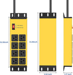 CCCEI Yellow Heavy Duty Power Strip Surge Protector 20 AMP, 8 Outlets 12 Gauge Industrial Shop Garage Metal Multiple Outlets, 15FT Extension Cord 5-15P Adapter High Amp 6-20R T-Slot 20a for Appliance