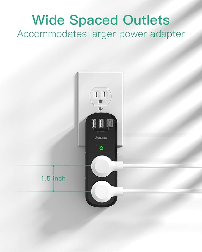 Surge Protector USB Outlet Extender with Rotating Plug, 6 AC Multi Plug Outlet and 3 USB Ports (1 USB C), 3-Sided Swivel Power Strip Outlet Splitter for Home, Dorm Room Essentials (2 Pack)