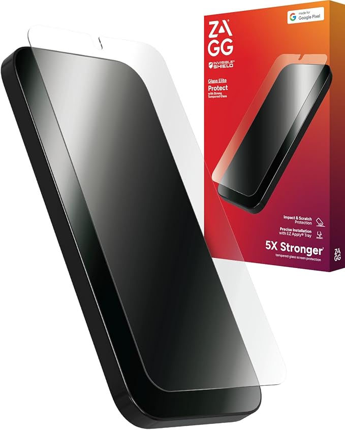 ZAGG Glass Elite Google Pixel 9 / Pixel 9 Pro Screen Protector – Ultra-Strong Tempered Glass with Recycled Content, Fingerprint Resistant, Easy Installation