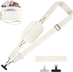 Clip and Go Strap for Phone with Wallet Crossbody, Adjustable Phone Lanyard with Detachable RFID Wristlet Wallet, Pattern Strap, Cream (M)