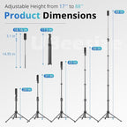 UBeesize 88’’ Flexible Phone Tripod with 14.95’’ Gooseneck, Remote and Phone Holder, Overhead Cell Phone Stand＆Selfie Stick for Video Recording, Compatible with iPhone Android Phone, Camera Black