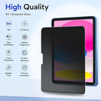 MOBDIK 1 Pack Privacy Screen Protector Compatible with iPad 11th Generation 2025 & iPad 10th Generation 2022, Anti Spy, 9H Tempered Glass, EZ Kit