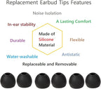 36 Pieces Large Earbud Tips Soft and Comfortable Silicone Earbud Tips Ear Bud Replacement Pieces Silicone Fit Most in-Ear Headphones，Inner Hole 3.8mm -5.5mm，Large Black Earbuds Silicone Tips