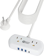 SUPERDANNY Power Strip with USB, 9.8ft Mini Desktop Charging Station with 2 Wide-Spaced Outlets & 4 USB Ports, Portable Flat Plug Extension Cord for Travel, Dorm, Room, Home Office Essentials, White