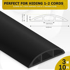 Floor Cord Cover 10FT Cord Covers for Wires on Floor Protect Wires & Prevent Trip Hazards, Easy to Cut for Home, Office, School, Concerts, Cavity W0.6in x H0.32in