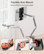 iPad Mount for Desk Aluminum Alloy Tablet Stand Foldable Overhead Arm Holder Mount Fits for 4.7-15.6" Screen Phone,Kindle,Fire HD,Monitor,iPad,Galaxy Tab Series (Gray)