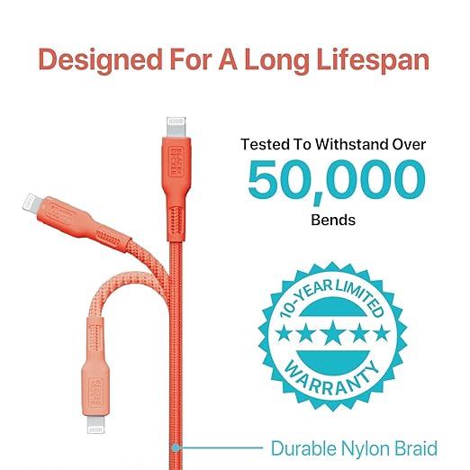BLACK+DECKER USB C to Lightning Cable - Fast Compatible iPhone Lightning Cable - Durable Braided Type C iPhone Charger Cord - for Travel and Daily Use - Multiple Colors and Lengths - 3ft