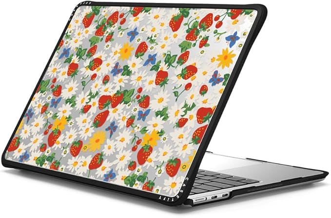 CASETiFY Impact MacBook Air 13.6" (M2-M4) Case [Cushioned Impact Corners/Scratch-Resistant/Anti-Slip Grip] - Strawberry Daisy - Clear Black