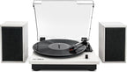 Victrola Montauk Vinyl Record Player, White Wood Finish, 3-Speed Belt Driven Turntable with Stereo Bluetooth Speaker Pair, RCA Output and 3.5mm Headphone Jack, Removable Dust Cover