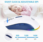Wireless Bluetooth Mouse, 2.4G and Bluetooth 5.2 Ergonomic Rechargeable USB Optical Mouse, 3 Adjustment DPI，1600 DPI Dual Mode Silent Wireless Mouse for Mac，Laptop, PC, Windows.(White)