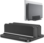 OMOTON Vertical Laptop Stand [Updated Double Version], Desktop Aluminum Mac Book Stand with Adjustable Dock Size, Fits All Mac Book, Surface, Chrome Book and Gaming Laptops (Up to 17.3 inch) (Black)