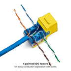 TRUE CABLE Cat5e Keystone Jack, Unshielded (UTP), 90 Degree Punch-Down, PoE++ (4PPoE) 100W, UL Listed, ETL Verified, ANSI/TIA Certified, Modular RJ45 Female, Yellow, 48 Pack