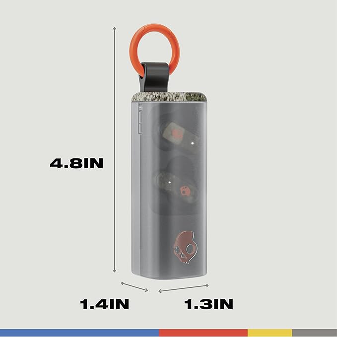 Skullcandy Dime Evo Wireless Earbuds, Bluetooth Headphones, Noise Isolating Fit, Up to 36 Hours Battery, Microphone, Easy Carry with Clip-Anywhere Case - Realtree APX Black/Orange