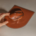 LUNAR ARTEFACTS Ambidextrous Rechargeable Bluetooth Wireless Computer Mouse Brown French Leather and Aluminum, Qi Enabled USB-C