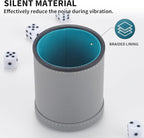 5 Pack PU Leather Dice Cups Velvet Felt-Lined Shaker Cups with 30 Dot Dice for Bar Party Yahtzee Farkle Dice Games, Grey