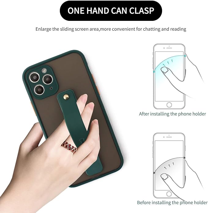 Removable and Reusable Cell Phone Grip Strap, Yetaida Telescopic Finger Kickstand Bracket Universal Silicone Phone Holder Stand and Portable Finger Loop for Most Smartphones Case (Dark Green)