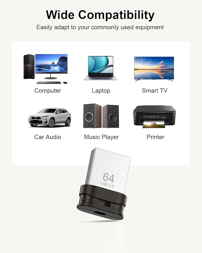 64GB USB 3.0 Flash Drive, Mini Thumb Drive Waterproof Memory Stick with Lanyard Hole Plug and Play Portable USB Stick Storage for Computer Laptop Smart TV, Black
