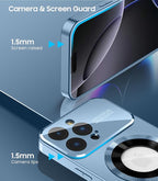 Magnetic for iPhone 16 Pro Max Case, Compatible with MagSafe, Built-in Camera Lens Protector, Logo View, Military Grade Drop Protection Phone Cover, Sierra Blue
