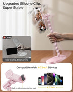 DIMONCOAT Phone Stand for Desk, Angle Height AdjustablePhone Holder for Desk, Aluminum Alloy Universal iPhoneStand Holder, Retractable Cell Phone Stand Recording Office for iPhone 16 15 Pro Max -Pink