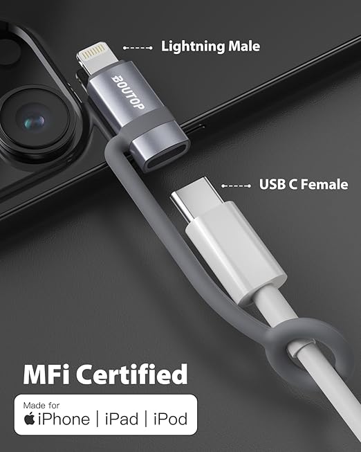 [MFi Certified] USB C to Lightning Adapter, Type C to Lightning Adapter Support 36W PD Fast Charging Compatible with iPhone iPad Gray -3 Pack