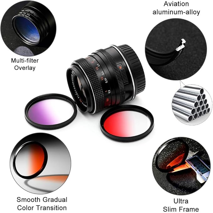 58mm Graduated Color Filters Kit 9 Pieces Gradual Colour Lens Filter Kit Set Accessory for Canon Nikon Sony Pentax Olympus Fuji DSLR Camera + Lens Filter Pouch +Lens Cleaning Cloth