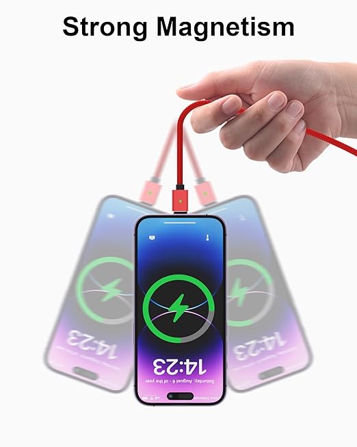Magnetic Charging Cable 3A Fast Charging (4-Pack, 3.3/3.3/6.6/6.6 ft) 3 in 1 Magnetic Phone Charger, 480Mbps Data Transfer, USB A to Type C Charger Cable USB-C/Iproduct Micro USB Device (Deep Red)