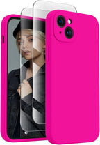 FireNova Designed for iPhone 15 Case, Silicone Upgraded [Camera Protection] Phone Case with [2 Screen Protectors], Soft Anti-Scratch Microfiber Lining Inside, 6.1 inch, Hot Pink