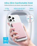 “Air” Power Bank for MagSafe 5000mAh, Ultra Slim Magnetic Wireless Portable Battery Charger Case with USB-C Cable, Compatible with iPhone 17/16/15/14/13/12 Series Only (Pink)