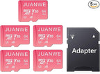 JUANWE 64GB Micro SD Card 5 Pack with SD Adapter 64GB SD Card Memory Card Class 10 microSDXC V30 4K Video Recording U3 A1 TF Card for Dash Cam, Camera, Phone