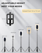 M MYBAT PRO Selfie Ring Light with 72" Tripod Stand - Extendable Selfie Stick with Light for Phone, Live Streaming, Makeup, Travel, Gaming, Video, Includes Phone Holder& USB-C Powered
