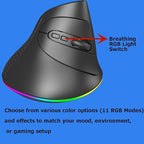 Wireless Mouse Bluetooth Rechargeable Dual Mode Ergonomic Vertical Large Carpal Tunnel Ergo Optical Travel Cordless Mice for PC Laptop Computer Mac iPad Pro MacBook Pro/Air,RGB Light,Side Buttons