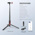 NEEWER Basics PA991 Selfie Stick Tripod Compatible with iPhone Samsung Android, 57.9 Inch Metal Portable Lightweight Travel Mobile Phone Stand with Holder & Remote Control for Video Recording
